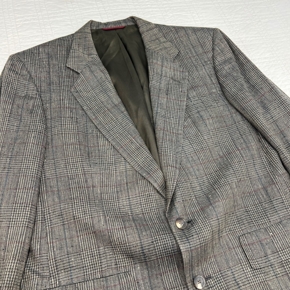 Hart Schaffner & Marx Vintage Grey Glen Plaid Silfino Pure Silk Sport Coat 42R